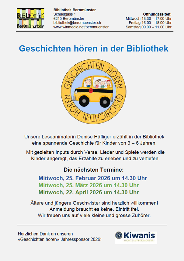 Geschichten Hören in der Bibliothek, Termine